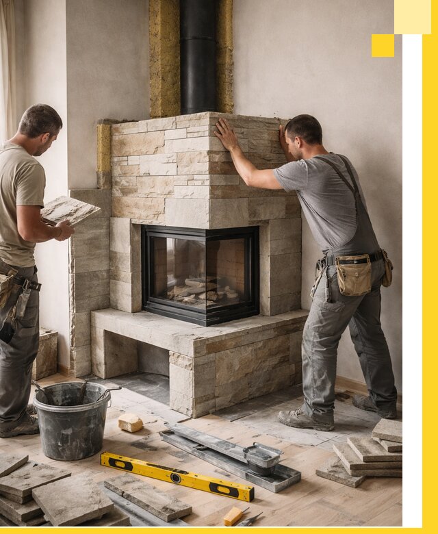 Угловые камины под ключ проект, монтаж и отделка в Моршанске