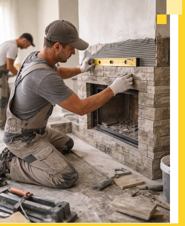 Облицовка каминов в Моршанске, монтаж и отделка натуральным камнем