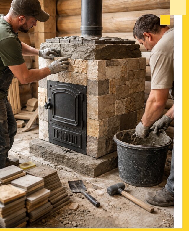 Облицовка банной печи под ключ в Моршанске: камень и плитка