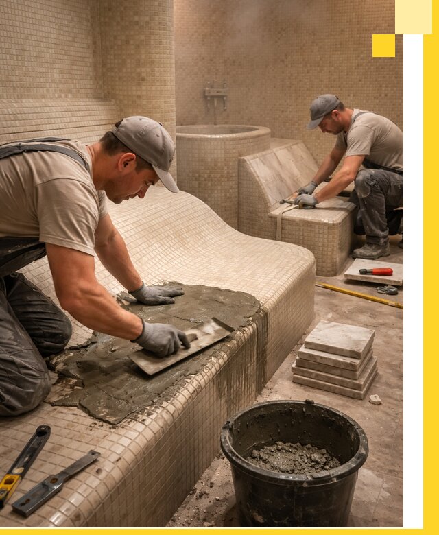 Лежаки для хамама под ключ в Моршанске, проект и монтаж